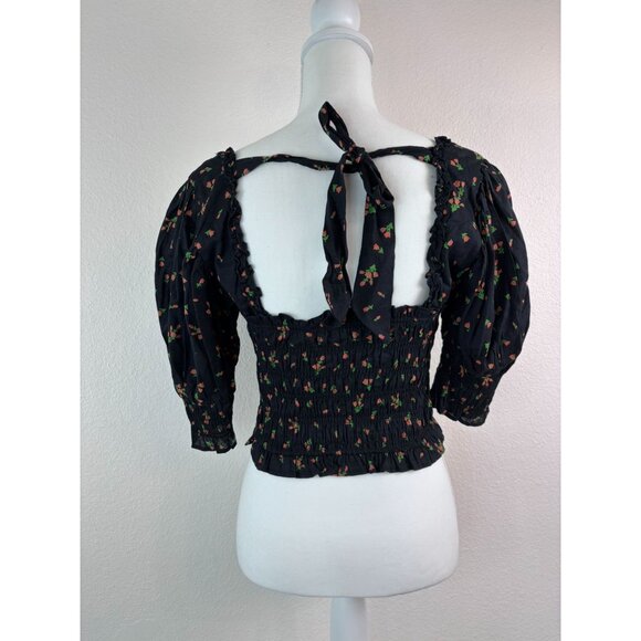 Urban Outfitters women's medium black smocked puff sleeve crop top‎ blouse - Picture 6 of 9
